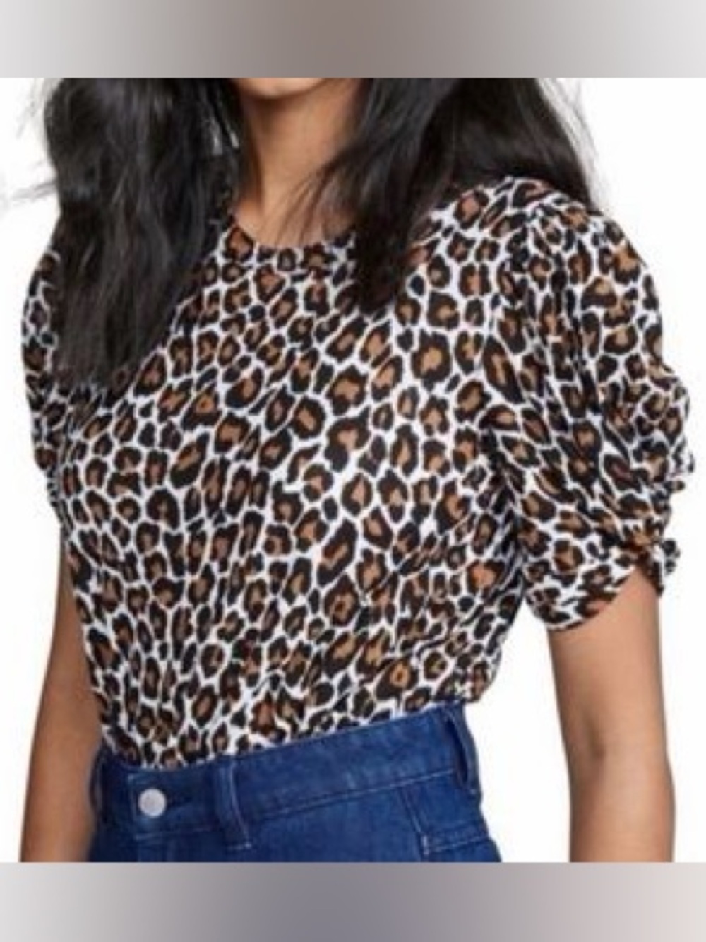 A.L.C. Leopard Print Puff Sleeve Top (XS)